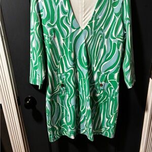 Lilly Pulitzer Green and White V-Neck Dress